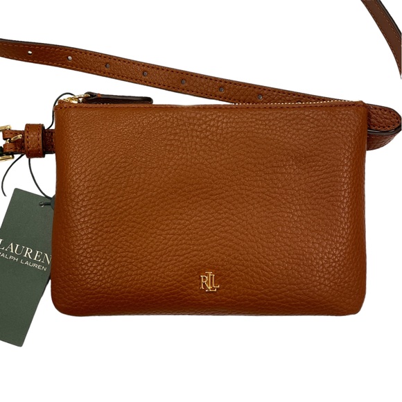 LAUREN RALPH LAUREN Logo Pebbled Faux Leather Belt Bag - Brown / Gold NWT - Picture 2 of 4